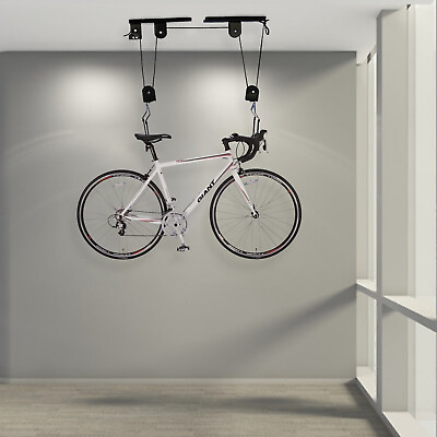 Bicycle Lift Hoist Bike Garage Ceiling Pulley Rack Storage Hooks Hanger 60kg Max $25.65
