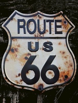 TIN SIGN quot;Route 66 Rustquot; Deco Garage Wall Decor Highway Pub Diner Road History $7.35