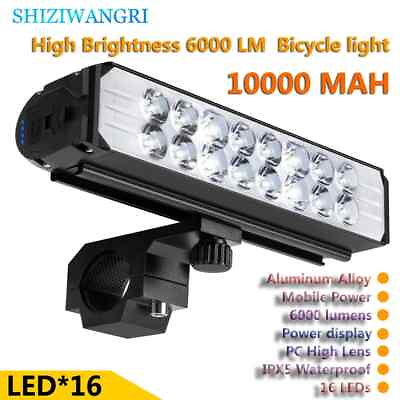 #ad 16*LED Headlight For Bicycle Led Light Lamp Rechargeable 10000Mah Bike Light $54.64