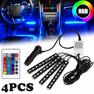 #ad 4X RGB LED Lights Car Accessories Interior Floor Decor Atmosphere Strip Lamp $9.93