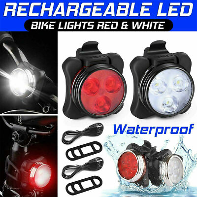 #ad #ad 2×USB Rechargeable LED Bike Lights Set Headlight Taillight Caution Bicycle Light $8.99