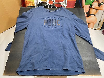 #ad 🔥Harley Men#x27;s Long Sleeve Needle Punch Graphic Blue Shirt 96578 17Vm 002L🔥 $19.95