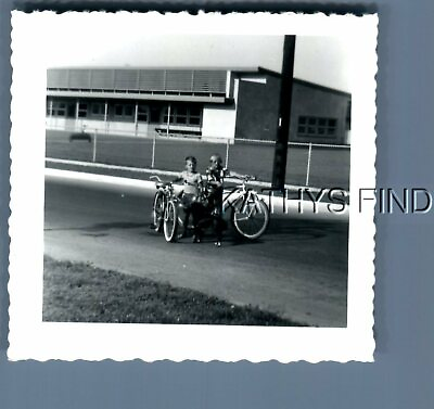 #ad FOUND Bamp;W PHOTO T 0286 BOYS STANDING BY BICYCLES $6.98