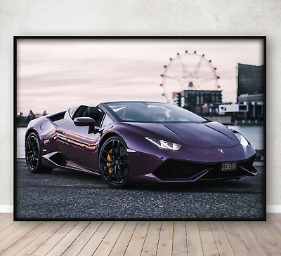 #ad Lamborghini Huracan Wall Art Print Sports Car Bedroom Poster Gift A4 Framed GBP 13.95