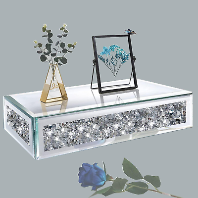 #ad Floating Wall Shelf Mirrored .Glamorous Crushed Diamond Crystals Wall Rack.Glass $45.36