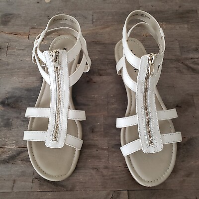 #ad WHITE MOUNTAIN Women#x27;s 10W White Gladiator Strappy Sandals Zip Up Gold Hardware $23.00