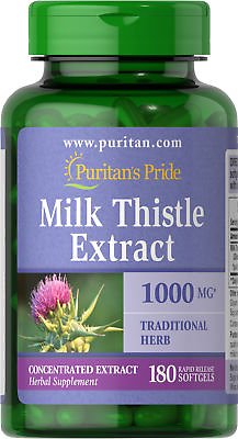 Puritan#x27;s Pride Milk Thistle 4:1 Extract 1000 mg Silymarin 180 Softgels $11.19