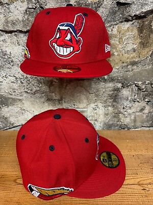 #ad Cleveland Indians Wahoo New Era Fitted Club 59Fifty Feather Hat RED SOLID RARE $85.00