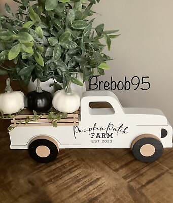 #ad Harvest White Wood Truck Tabletop Decoration $25.00
