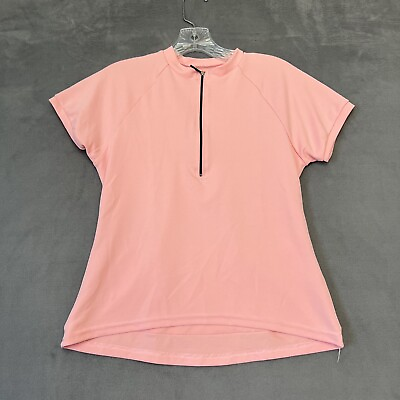 Trek Women#x27;s Cycling Jersey Medium Pink Half Zip Short Sleeve Made in USA $16.97