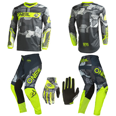 #ad O#x27;Neal Element Camo Neon Jersey Pants Gloves motocross dirt bike riding package $120.00