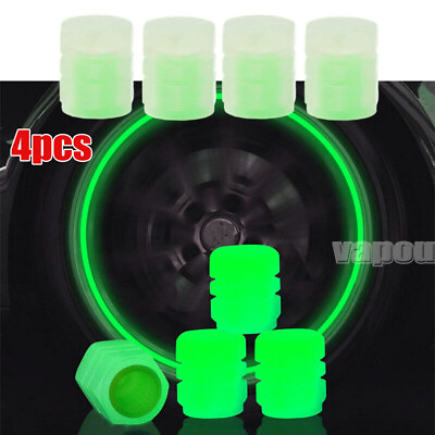 4PC Green Fluorescent Car Bike Tire Valve Luminous Cap Valve Stem Caps Universal $4.00