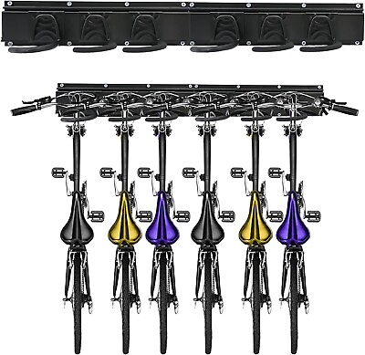 #ad Heavy Duty Garage 3 Rails and 6 Hooks Wall Mounted Adjustable Bike Storage Rack $29.71