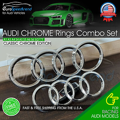 #ad Audi Chrome Rings Front Grill amp; Rear Trunk Emblem OE Logo A3 A4 S4 A5 S5 A6 S6 $27.99