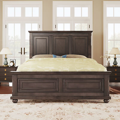 #ad Platform Bed with High Headboard and Footboard Wood Bed Frame with Slats Support $329.86