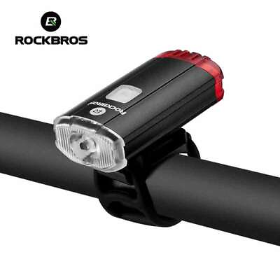 #ad ROCKBROS Bike Headlight Rear Light 2 in 1Waterproof USB Rechargeable Light set $13.35