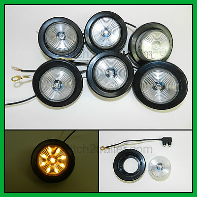 #ad 6 CLEAR AMBER 9 LED Light Trailer 2quot; roundw 2 plugGrommet Clearance 2.0quot; $27.99