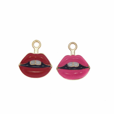 #ad 12pcs Rose Red Enamel Lips Lipstick Pendant Charms Jewelry DIY Accessories Craft $3.03