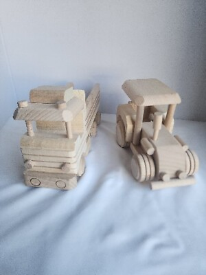 #ad Lot Of 2 Wood Truck And Tractor Hand Made $39.49