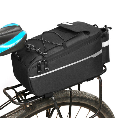#ad Black Cycling Rear Rack Storage Luggage Bag Reflective Bike Pannier W2K1 $20.27