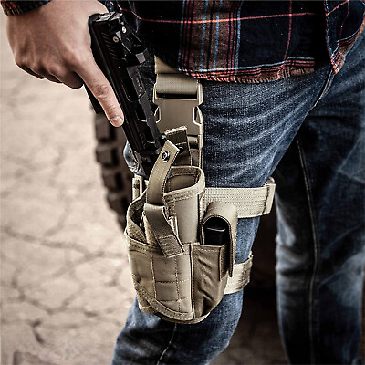 #ad Tactical Adjustable Pistol Gun Drop Leg Thigh Holster Magazine Pouch Right Hand $17.99