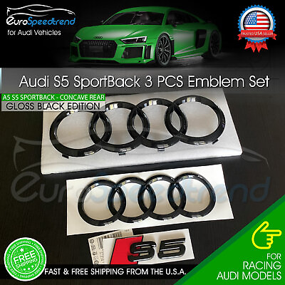 #ad Audi S5 Sportback Front Rear Curve Rings Emblem Gloss Black Logo Badge Set OE 3P $62.97