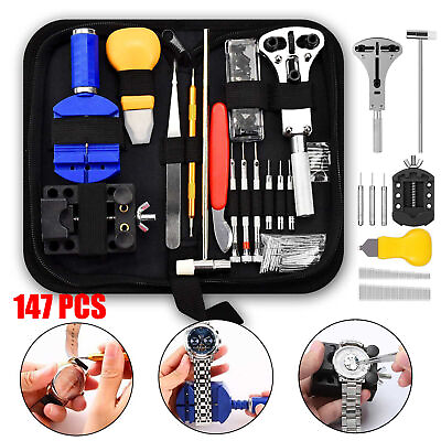#ad 147 Pcs Watch Repair Tool Kit Link remover Spring Bar Case Opener Professional $11.67