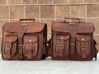 #ad #ad New Leather Brown HONDA BAG Motorcycle Combo Saddle 3 Bags Saddlebag Luggage $69.75