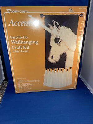 Vintage Vogart Crafts accents easy to do wall hanging kit Unicorn latch hook New $41.25