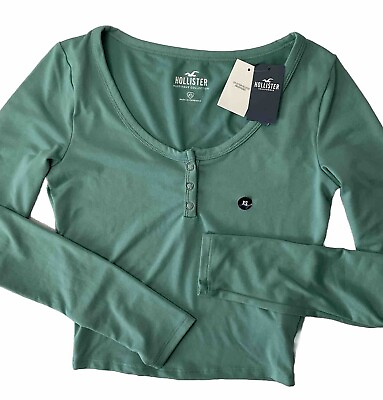 #ad Hollister Henley Tee Must Have Collection Cropped Long Sleeve Soft Women Sz XS $19.99