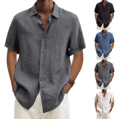 #ad #ad Men Linen Style Short Sleeve Shirts Beach Casual Button Down Formal Dress Shirt $15.19