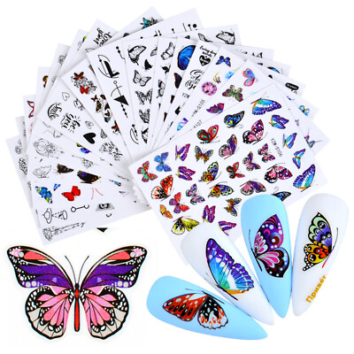 Nail Stickers Butterfly Flower Nail Art DIY Waterproof Adhesive Transfer Decal C $0.99