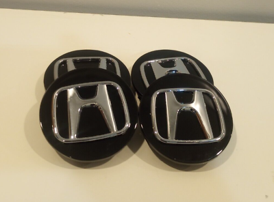 #ad #ad Black Honda Wheel Rim Center Caps Chrome Logo 69MM 2.75 Set of 4 $19.99