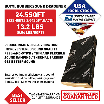 #ad 78Mil 24.5Sqft Car Trunk Butyl Sound Deadening Mat Automotive Sound Deadener $51.29
