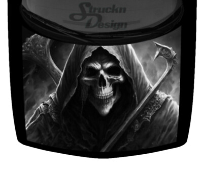 #ad Grim Reaper Fierce Hooded Skeleton Skull Car Truck Vinyl Graphic Decal Hood Wrap $104.05
