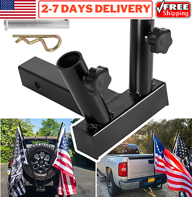 #ad Hitch Mount Dual Flag Pole Holder for 2quot; Inch Trailer Hitch Receiver Jeep Pickup $39.99
