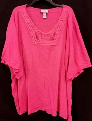 #ad Liz amp; Me pink crinkle scoop neck crochet trim women#x27;s short sleeve top 5X $14.99