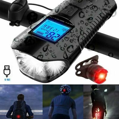 #ad USB Rechargeable LED Bicycle Headlight Set Bike Front and Rear Tail Lamp Cycling $12.95