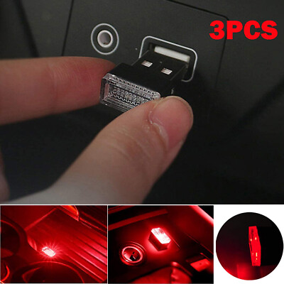3x Red Mini LED USB Car Interior Light Neon Atmosphere Ambient Lamp Accessories $3.99