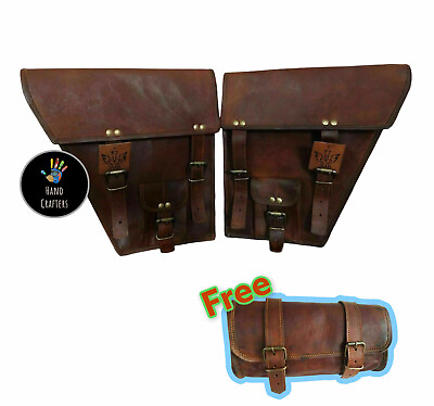 Combo 3 Motorcycle Saddle Bag Vintage Leather Panniers Tool Luggage 3 Bike Pouch $51.80
