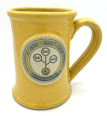 #ad DENEEN POTTERY 2012 No Perfect People Be Do Go Hand Thrown Yellow Coffee Mug $19.75