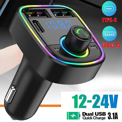 #ad Bluetooth5.0 Car Wireless FM Transmitter Adapter 2 USB PD Charger AUX Hand Free $4.89