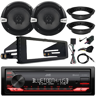 #ad JVC 1 DIN Stereo Receiver 2x 6.5quot; Speaker Handlebar Kit Harley Accessories $212.49