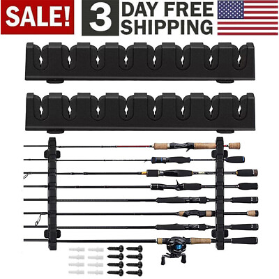 Fishing Rod Rack Vertical Holder Horizontal Wall Mount Boat Pole Stand 8 Holes $15.99