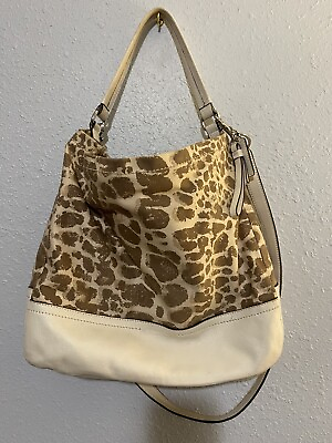 #ad COACH quot;Parkquot; Giraffe Prints Canvas and Ivory Leather Hobo Shoulder Bag $24.87