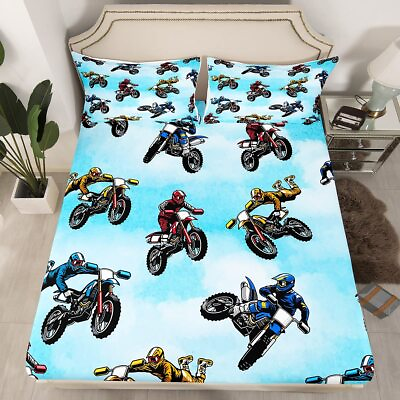 #ad Dirt Bike Bed Sheet Full Size Extreme Sport Fitted Sheet for Kids Boys Teens... $55.05
