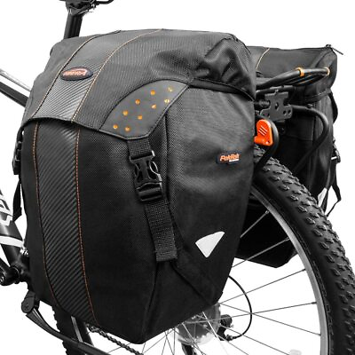 #ad Ibera Bike Panniers Bag Rear Rack Clip On Double Bags Waterproof w Rain Covers $115.99