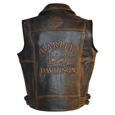 #ad Harley Men Café Racer Motorcycle Distressed Biker Genuine Leather Vest C $179.99