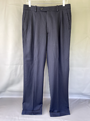#ad #ad Sette Ponti Pants Mens 33x32 Navy Blue Wool Pleated Cuffed Straight Leg $20.00