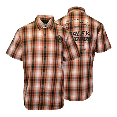 #ad Harley Davidson Men#x27;s Shirt Orange Plaid Screamin#x27; Eagle S S Shirt S56 $37.60
